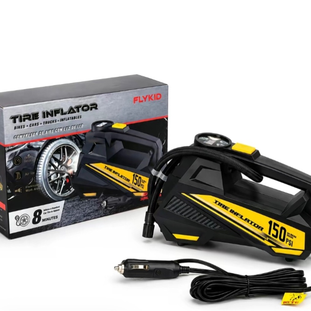 FLYKID Tire Inflator 150 PSI - Black & Yellow Portable Air Compressor